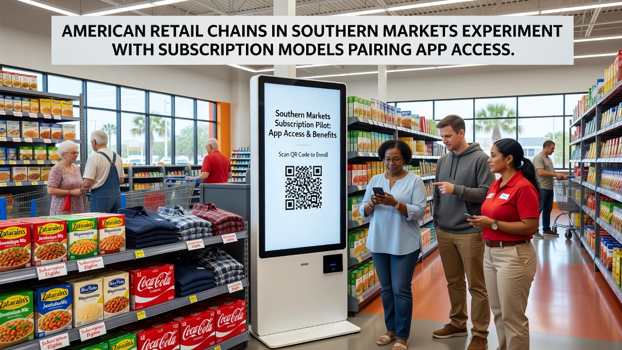 Data dashboard displayed on a tablet inside a retail back office showing subscription metrics and consumer pattern graphs