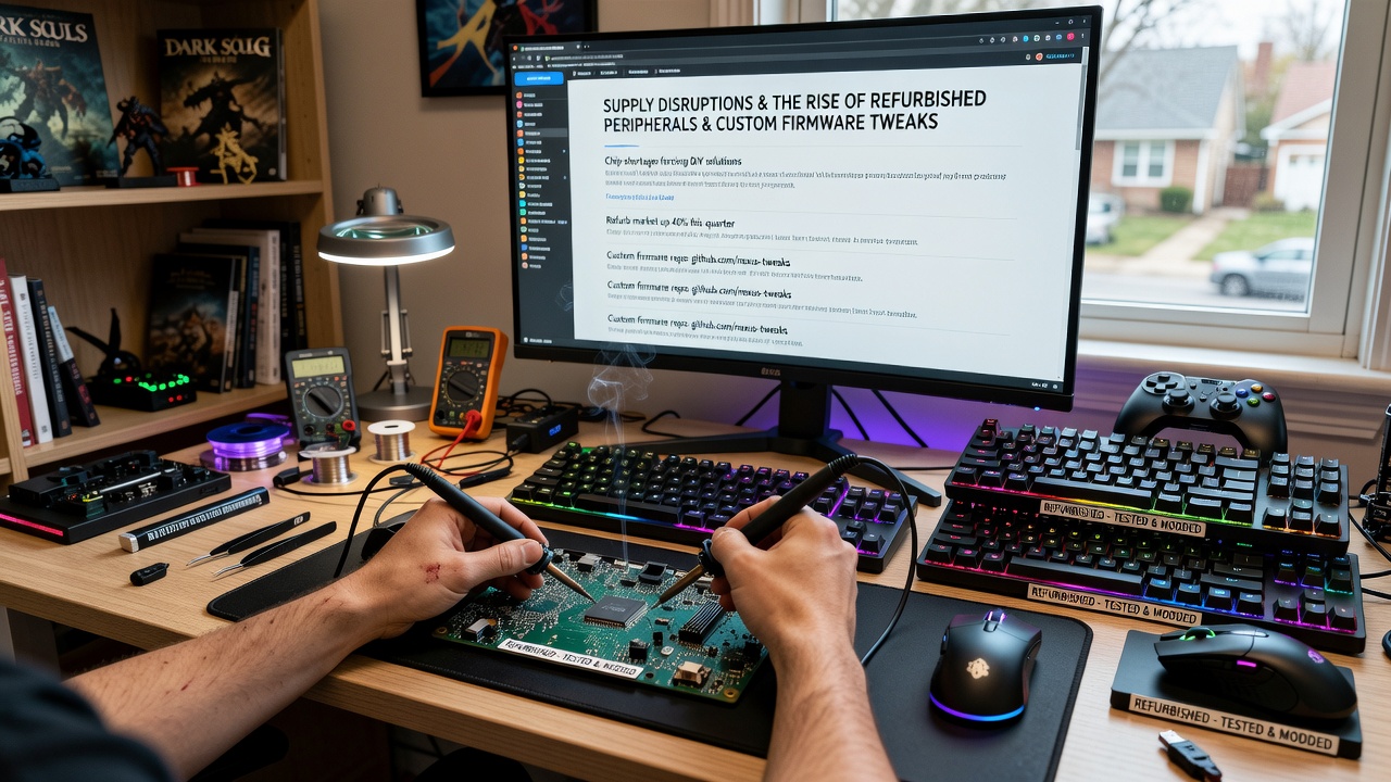 American gamers examining refurbished gaming peripherals in an online marketplace