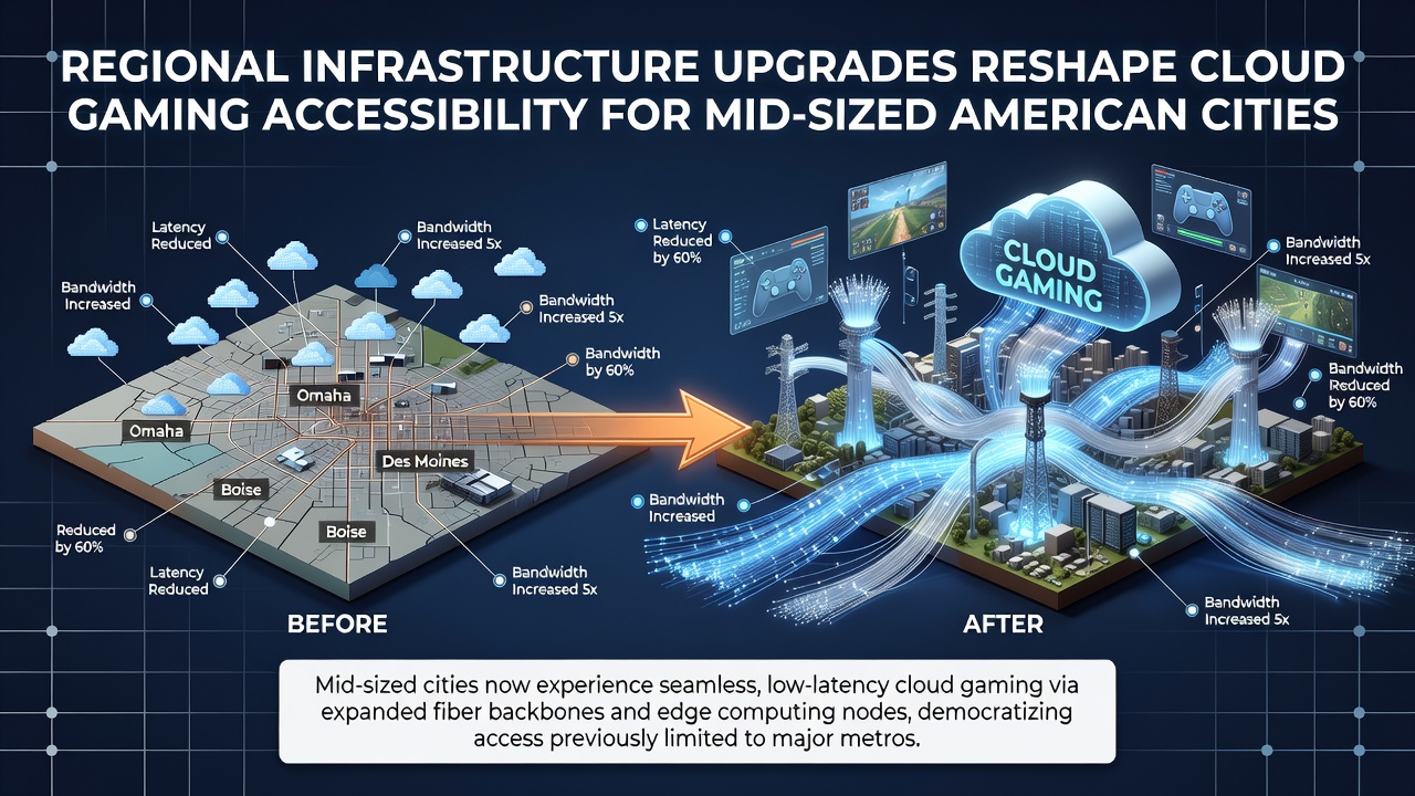 Cloud gaming setup with low-latency connection in a residential area of a mid-sized US city