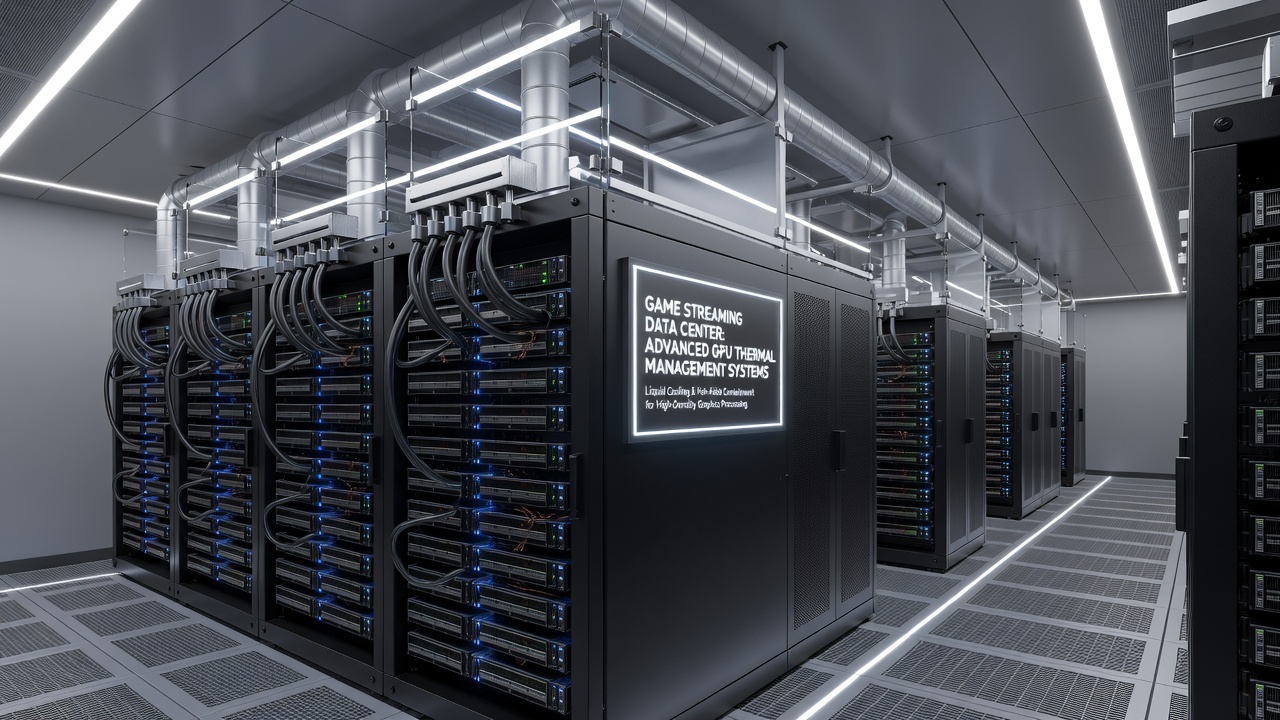 Server racks equipped with immersion cooling tanks inside a gaming data center